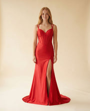 Robe Effet Corset Rouge