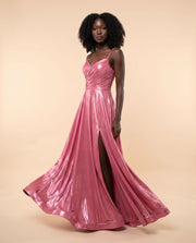 Robe Brillante Avec Fente Rose
