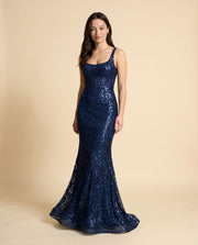 Robe Ajustée À Paillettes Marine