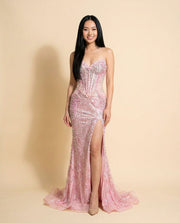 Robe Corset Perles Rose