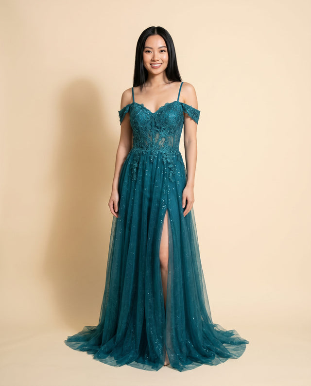 Robe Off-the-shoulder Teal