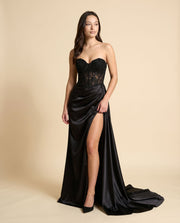 Robe Corset Ajusté Et Fente Noire