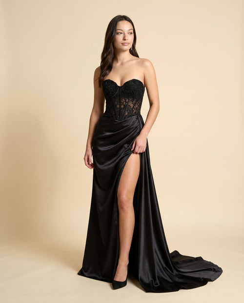 Amarra - Robe Corset Ajusté Et Fente Noire - Noir