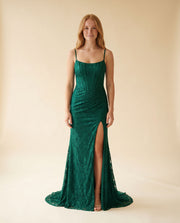 Robe Corset Et Dentelle Emeraude