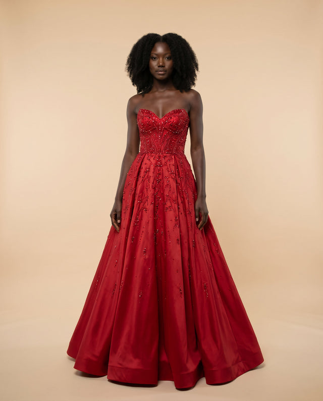 Robe Brillante Bustier Avec Fente Rouge