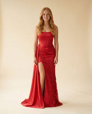 Robe Satin Avec Fente Rouge