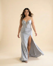 Robe Effet Satin Argent