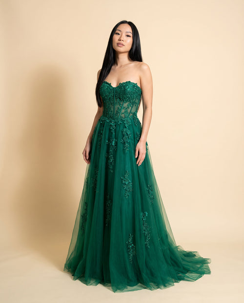 Amarra - Robe Bustier En Cœur Émeraude - Émeraude