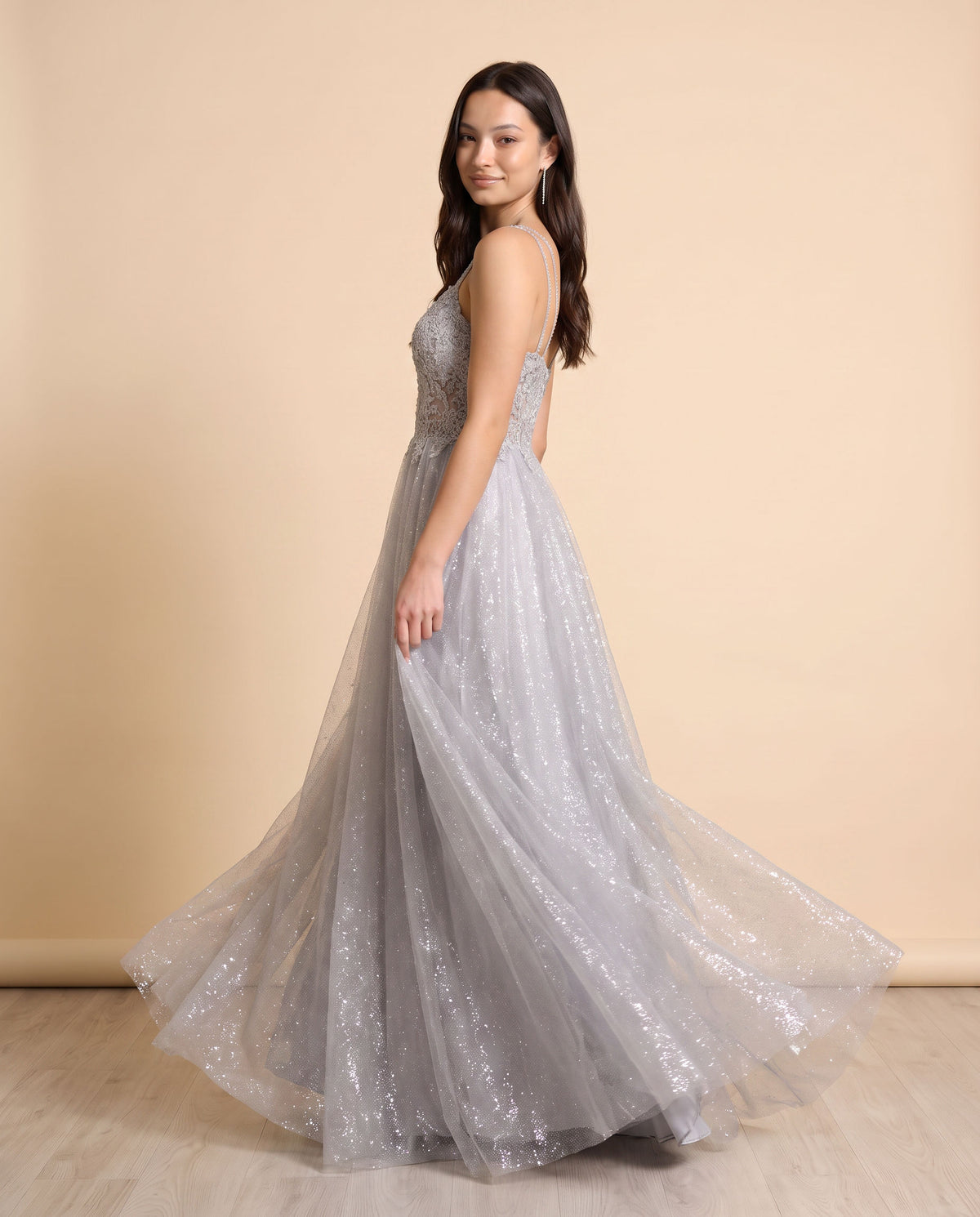 Robe Avec Corsage Brodé Argent