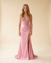 Robe Satinée Corset Rose