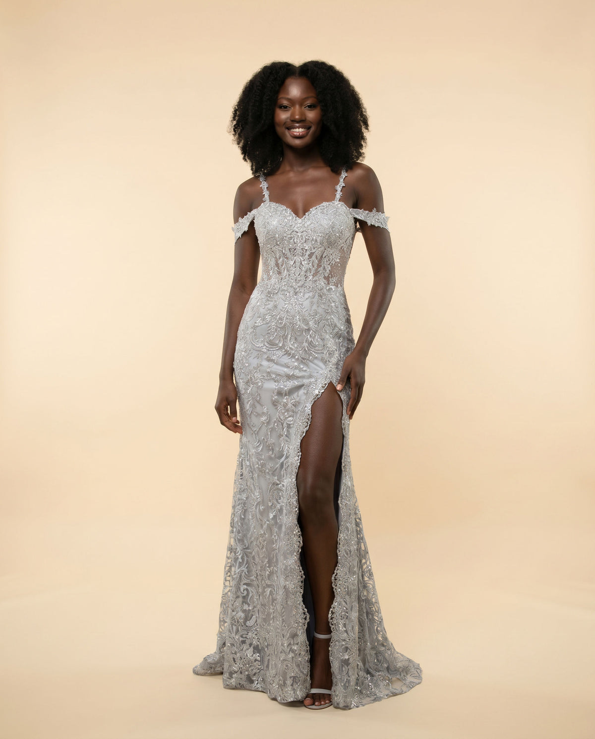 Robe Off-the-shoulder Argentée
