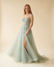 Robe Fluide Corset Sauge