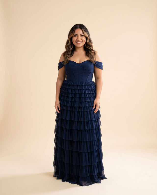 Robe Corset En Tulle Fleurie Marine