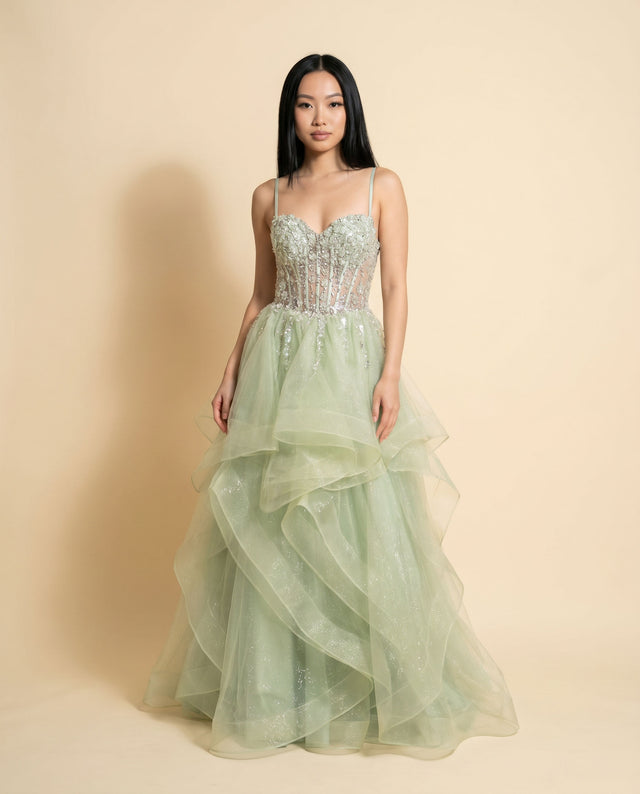 Robe Corset À Volant Jaune