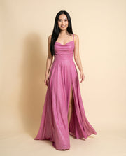 Robe Fluide Scintillante Rose