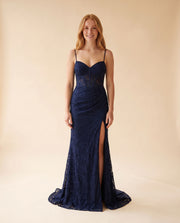 Robe Corset Et Dentelle Marine