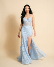 Robe Corset En Broderie Bleu Poudre
