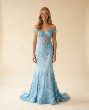 06369 Robe Corset Coupe Sirène Bleu Pâle