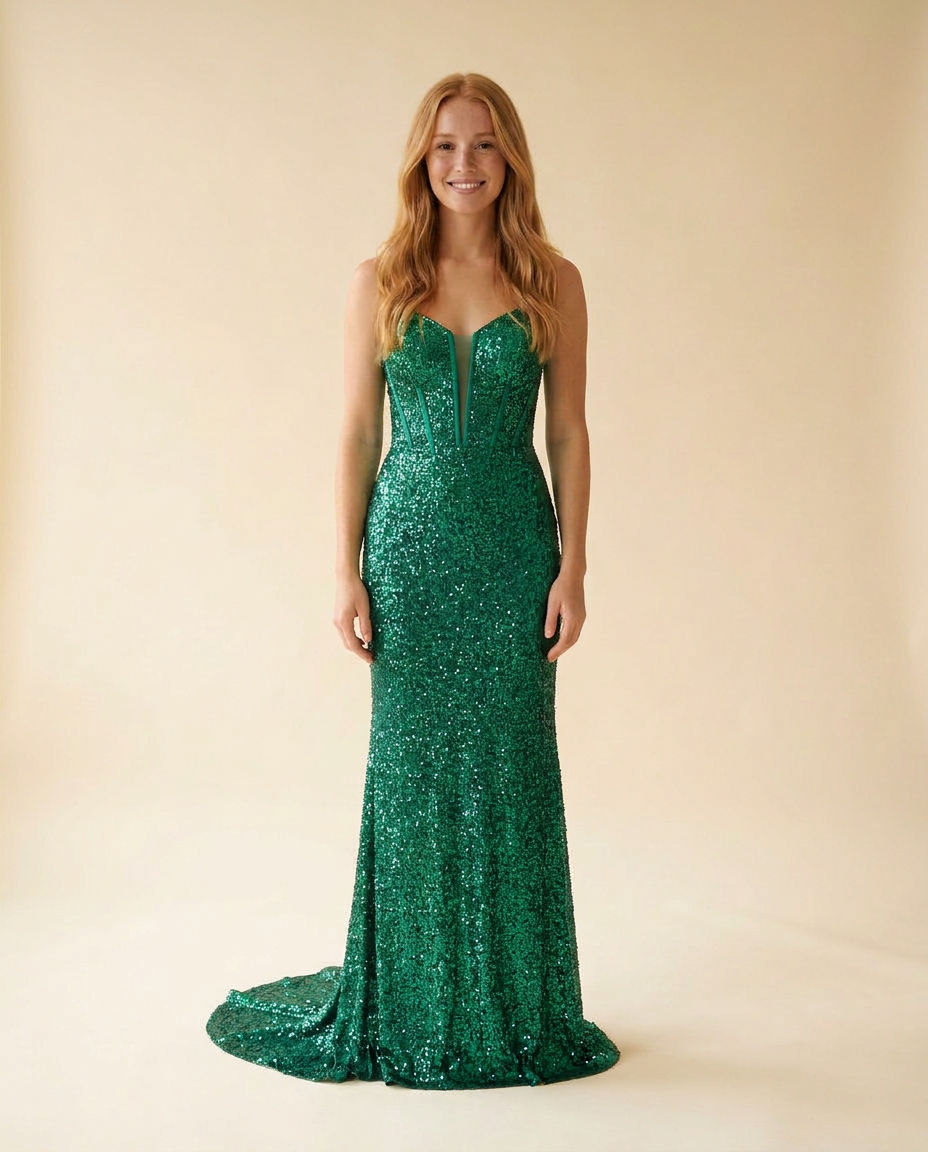 Robe Emeraude À Corset Scintillante