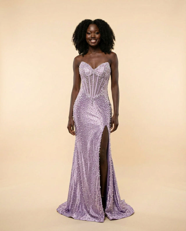 Robe Corset Perlée Lilas