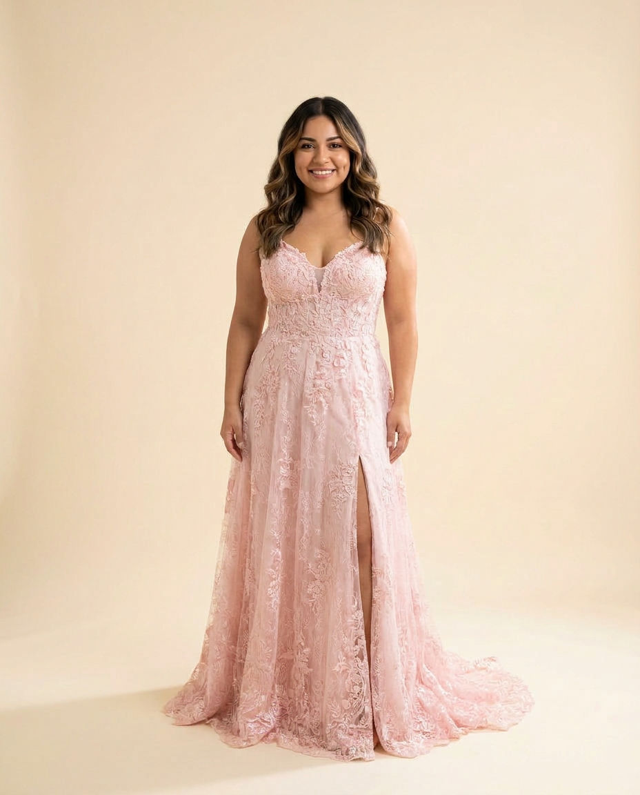 Robe Fendue Rose Pâle