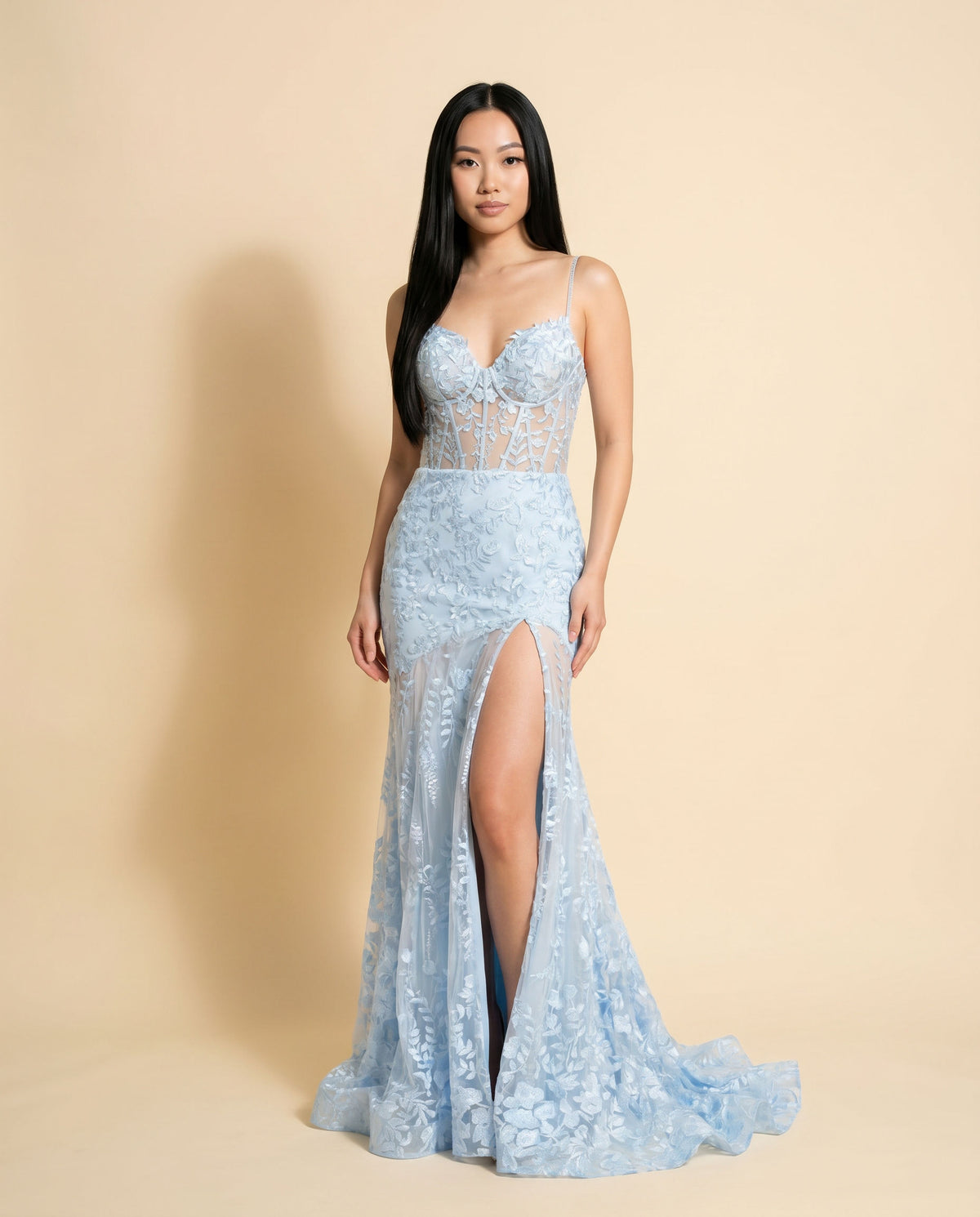 Robe Corset En Broderie Bleu Poudre