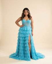 Robe À Volant Brillante Turquoise