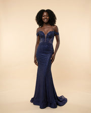 Robe Ajustée Corset Brillante Marine