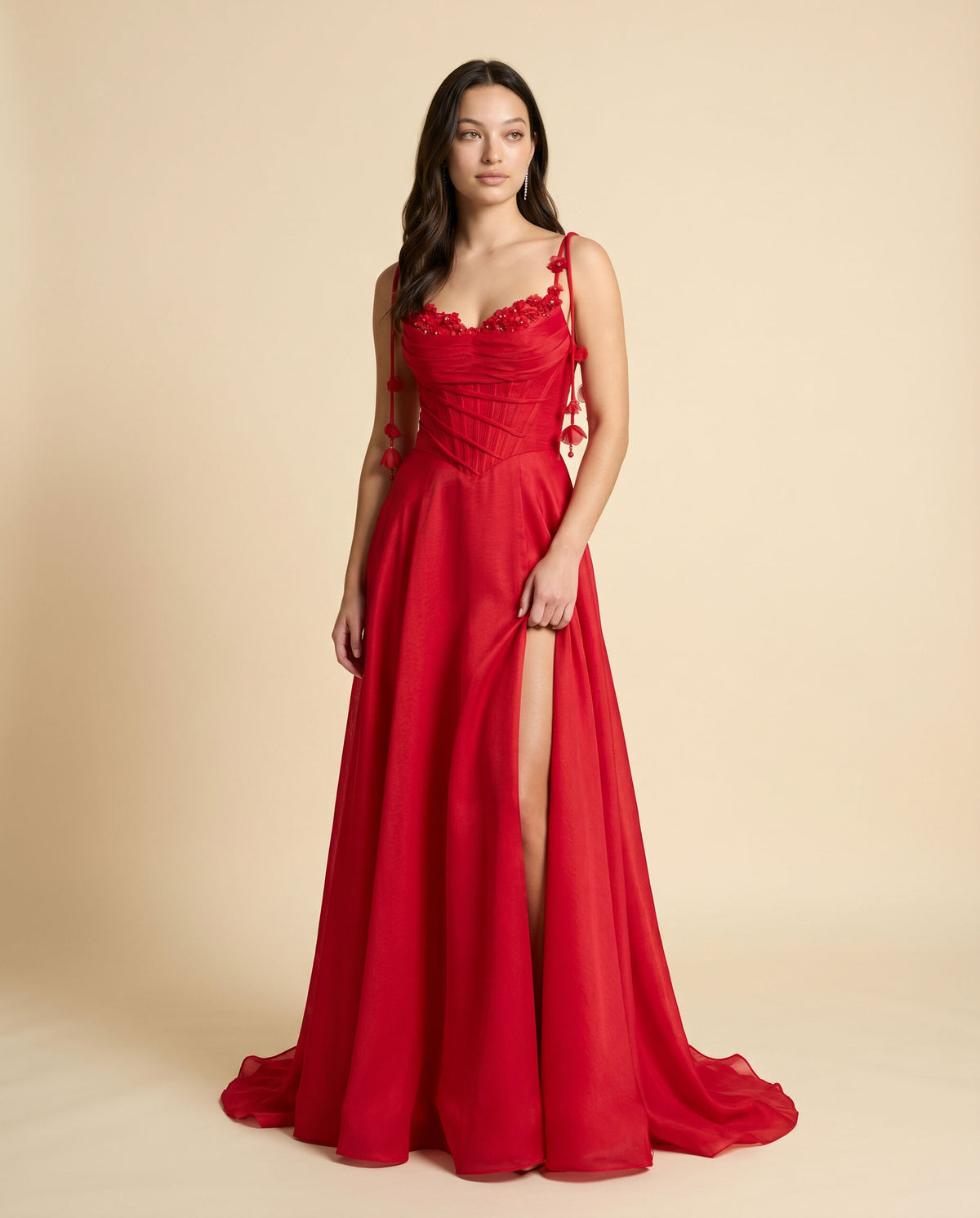 Robe Fluide Corset Rouge Foncé