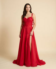 Robe Fluide Corset Rouge Foncé