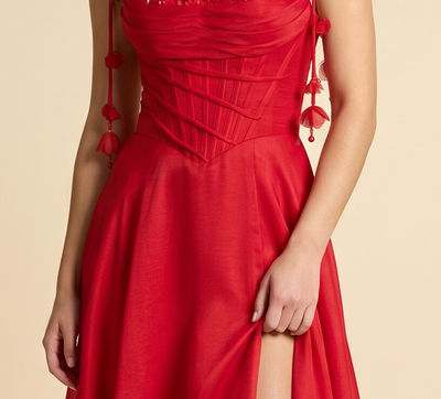 Robe Fluide Corset Rouge Foncé