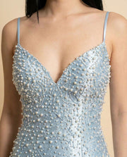 Robe Sirène Perlée Bleu Glacier