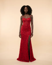 Robe Corset Et Dentelle Rouge