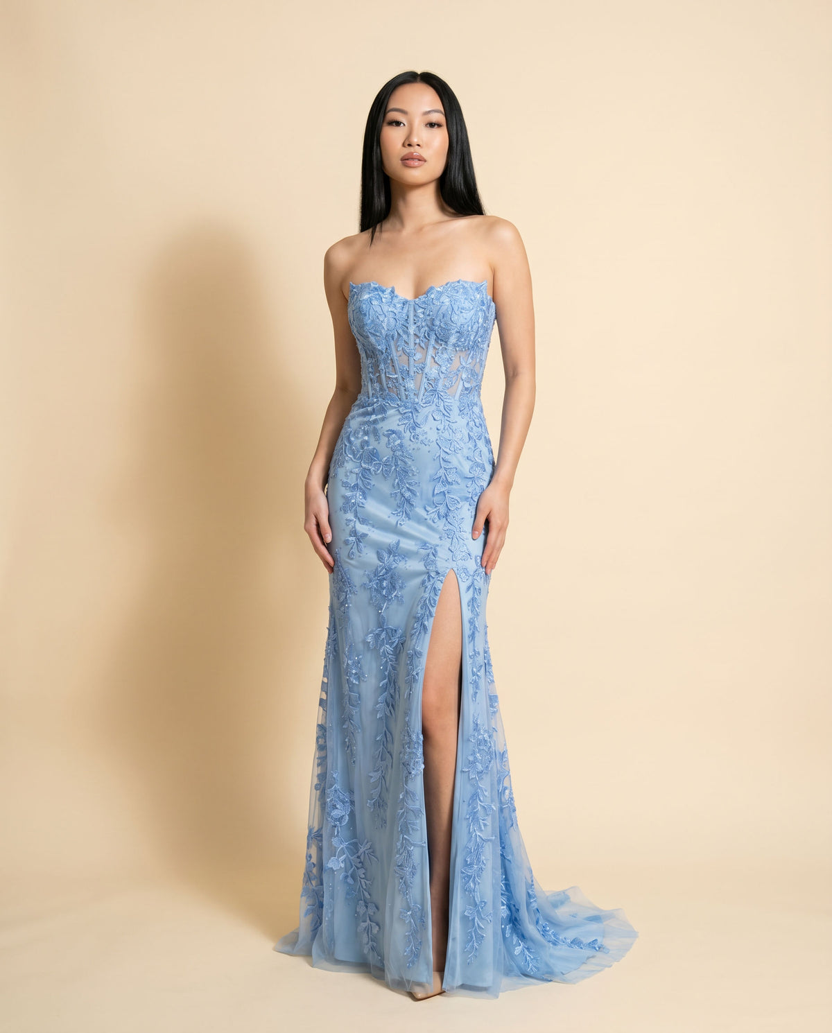 Robe Bustier Ajustée Bleu Poudre