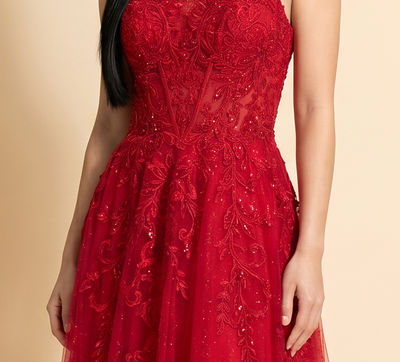Robe Décolleté Et Dos Lacé Rouge