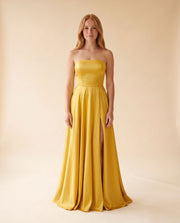Robe Bustier En Satin Jaune