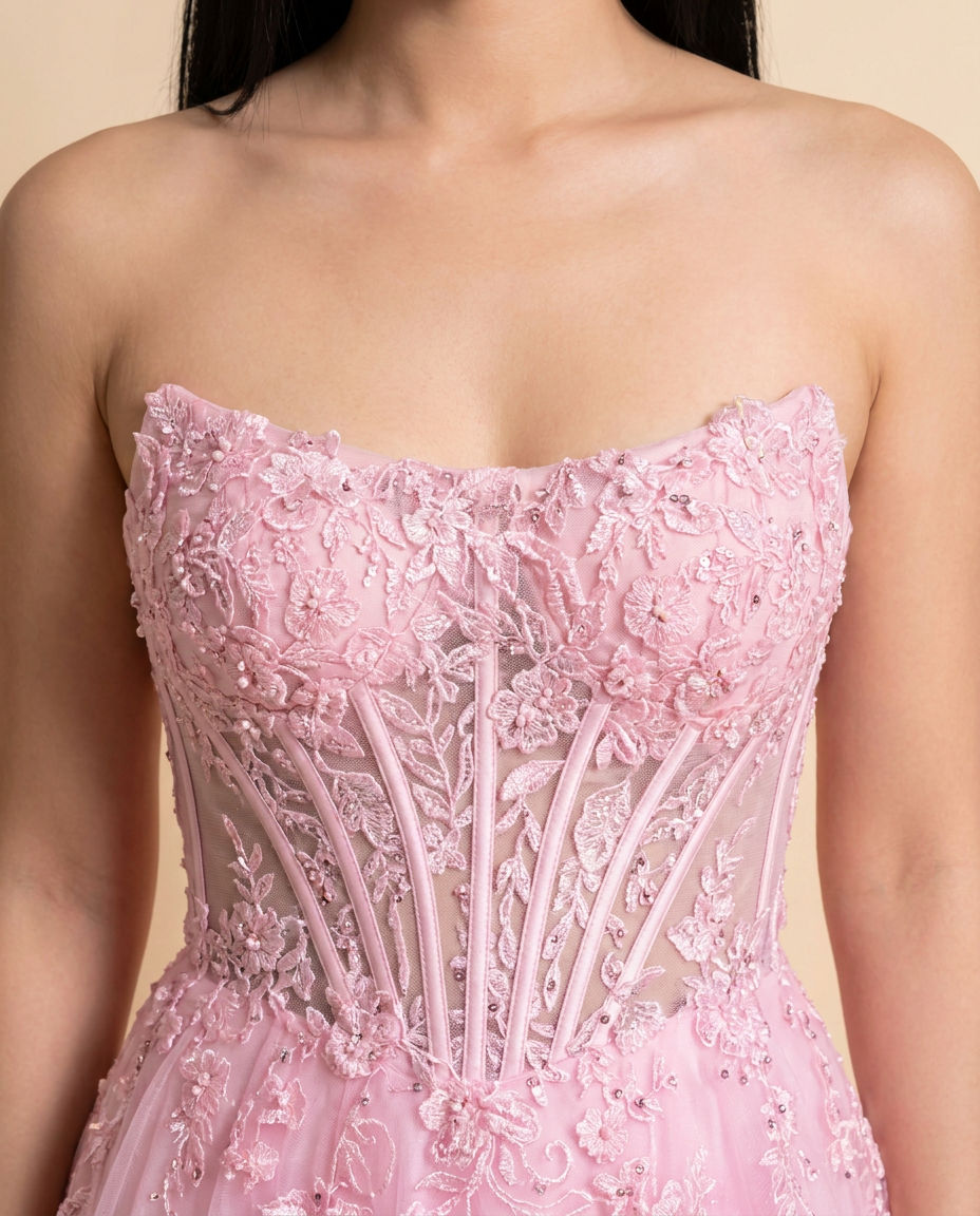Robe Corset en Dentelle Rose