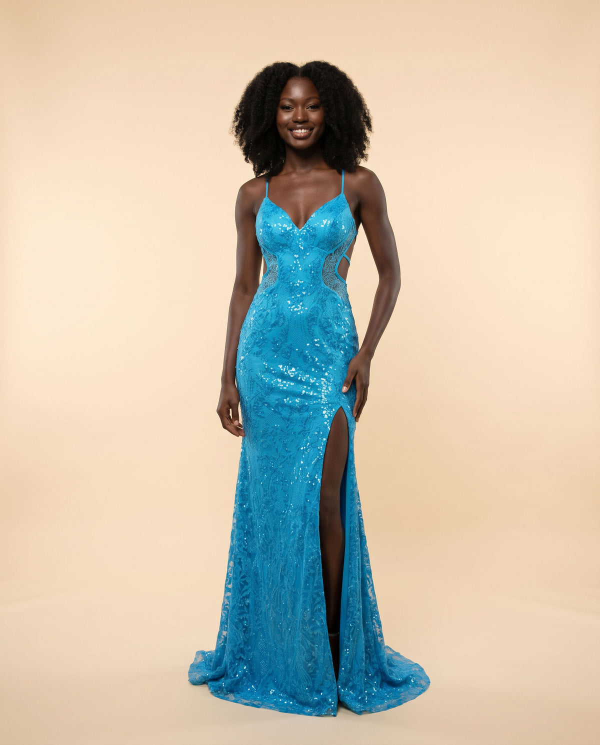 Robe ajustée ajourée brillante Turquoise