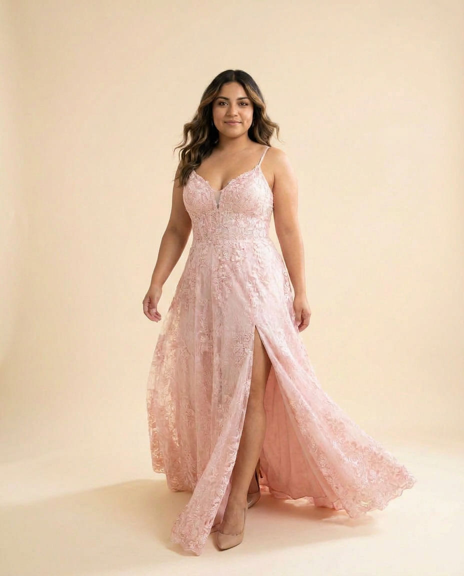 Robe Fendue Rose Pâle