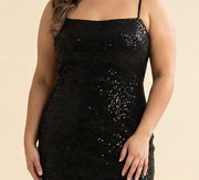 Robe Col Droit Brillante Noire