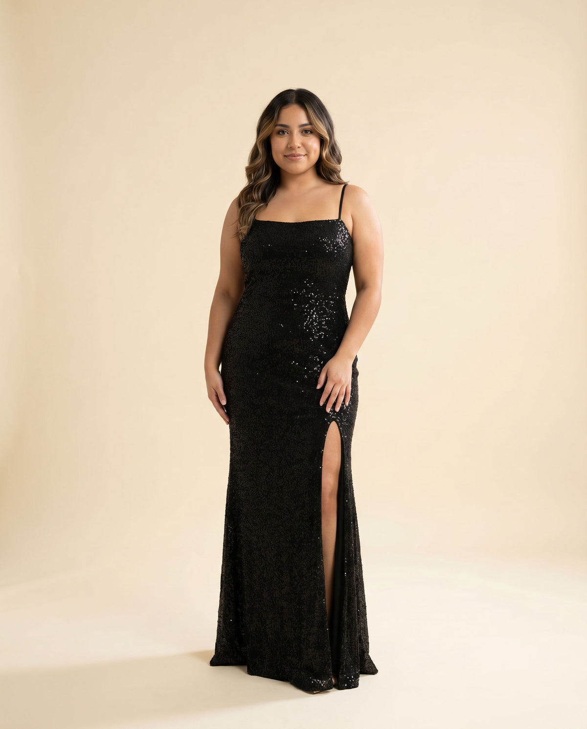 Robe Col Droit Brillante Noire