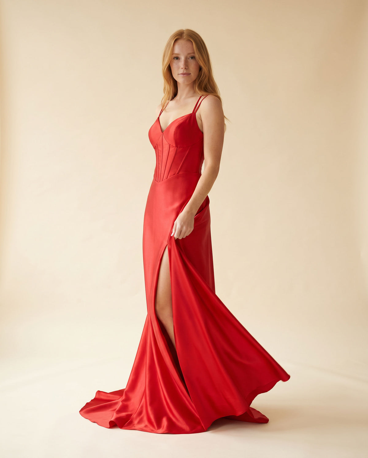 Robe Effet Corset Rouge
