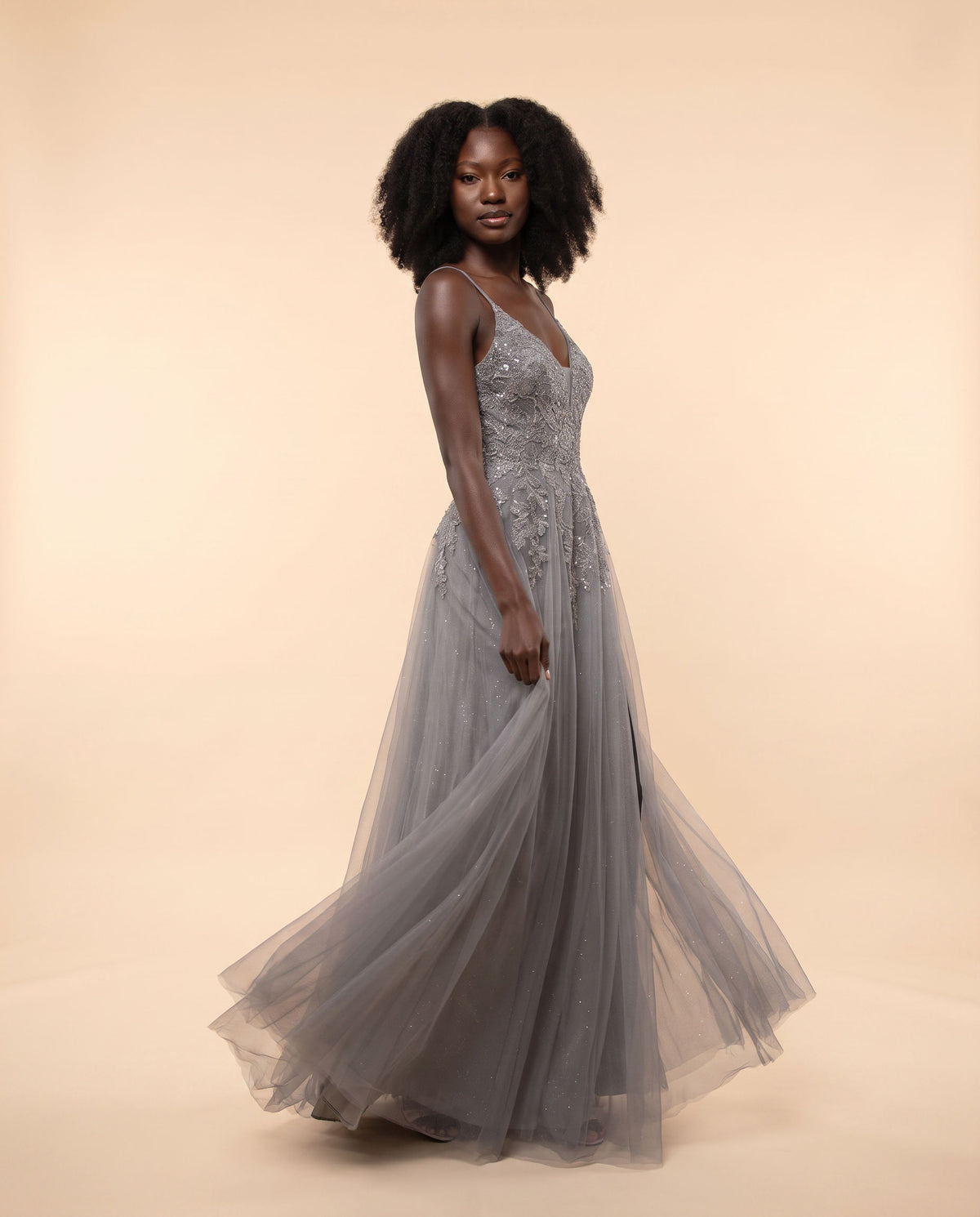 Robe En Tulle Scintillante Bleu Fumée