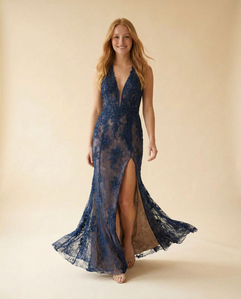 Robe Corset Avec Fente Marine