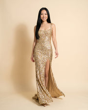 Robe À Paillettes Avec Fente Or