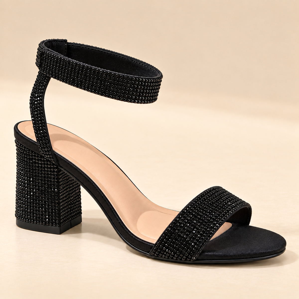 ANNA Sandales Noires Brillantes