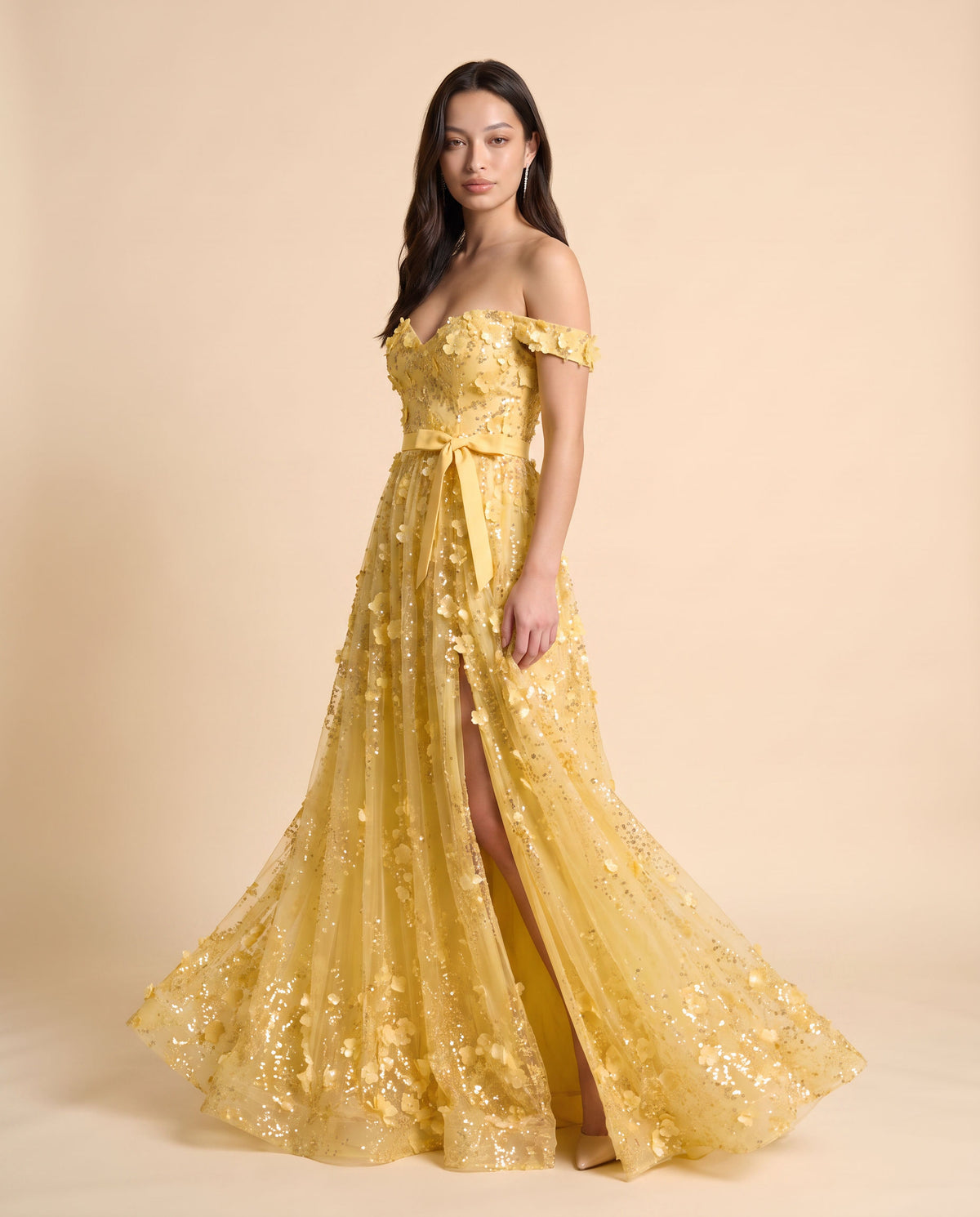 Robe Avec Fleurs 3D Jaune