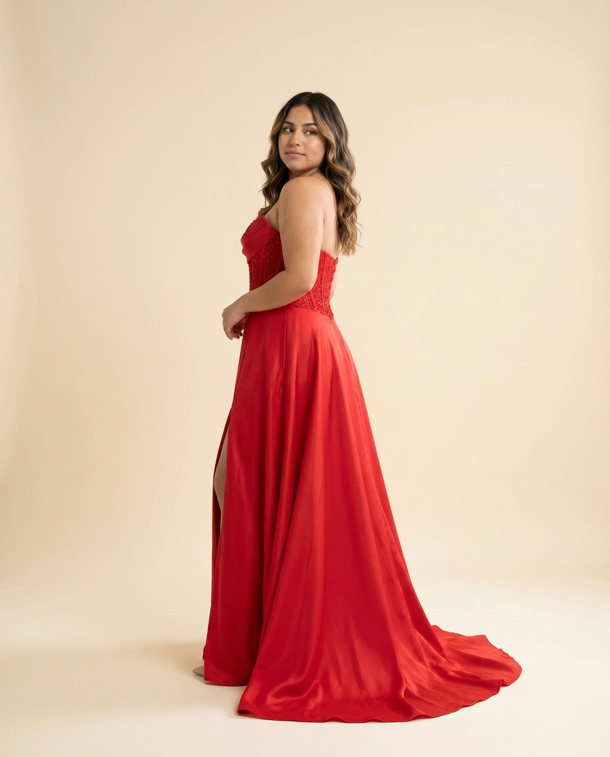 Robe Corset Fluide En Satin Rouge