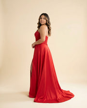 Robe Corset Fluide En Satin Rouge