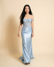Robe Robe Corset Ajustée Bleu Antique